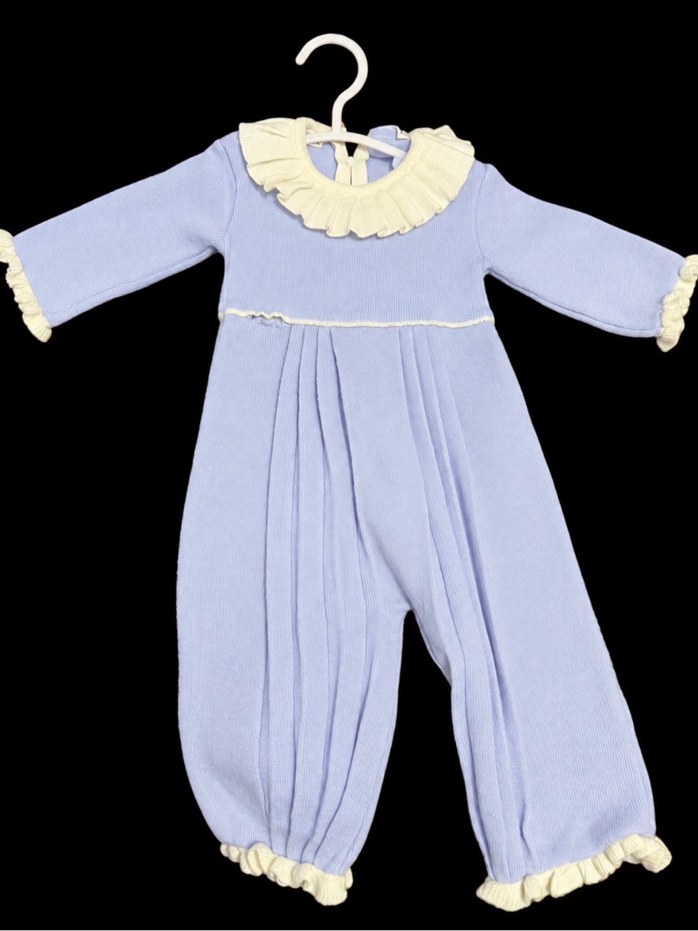 Source Unknown Light Blue One-Piece with Cream Ruffle Collar